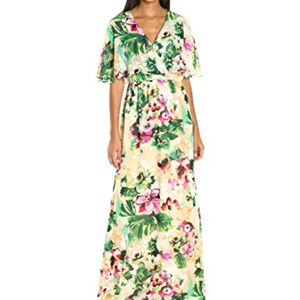 Chetta B Women's Floral Flutter Sleeve Maxi Dress